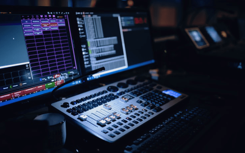 Professional recording studio with mixing console, monitors, and acoustic treatment for Apple Digital Masters mastering